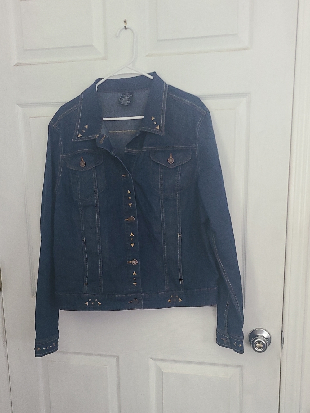 Faded Glory Dark Blue Denim Jean Jacket with Brass Studs